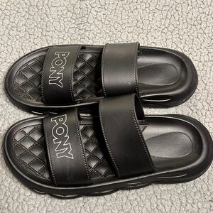 Pony Slides Black With Double Starp Womens Size 7